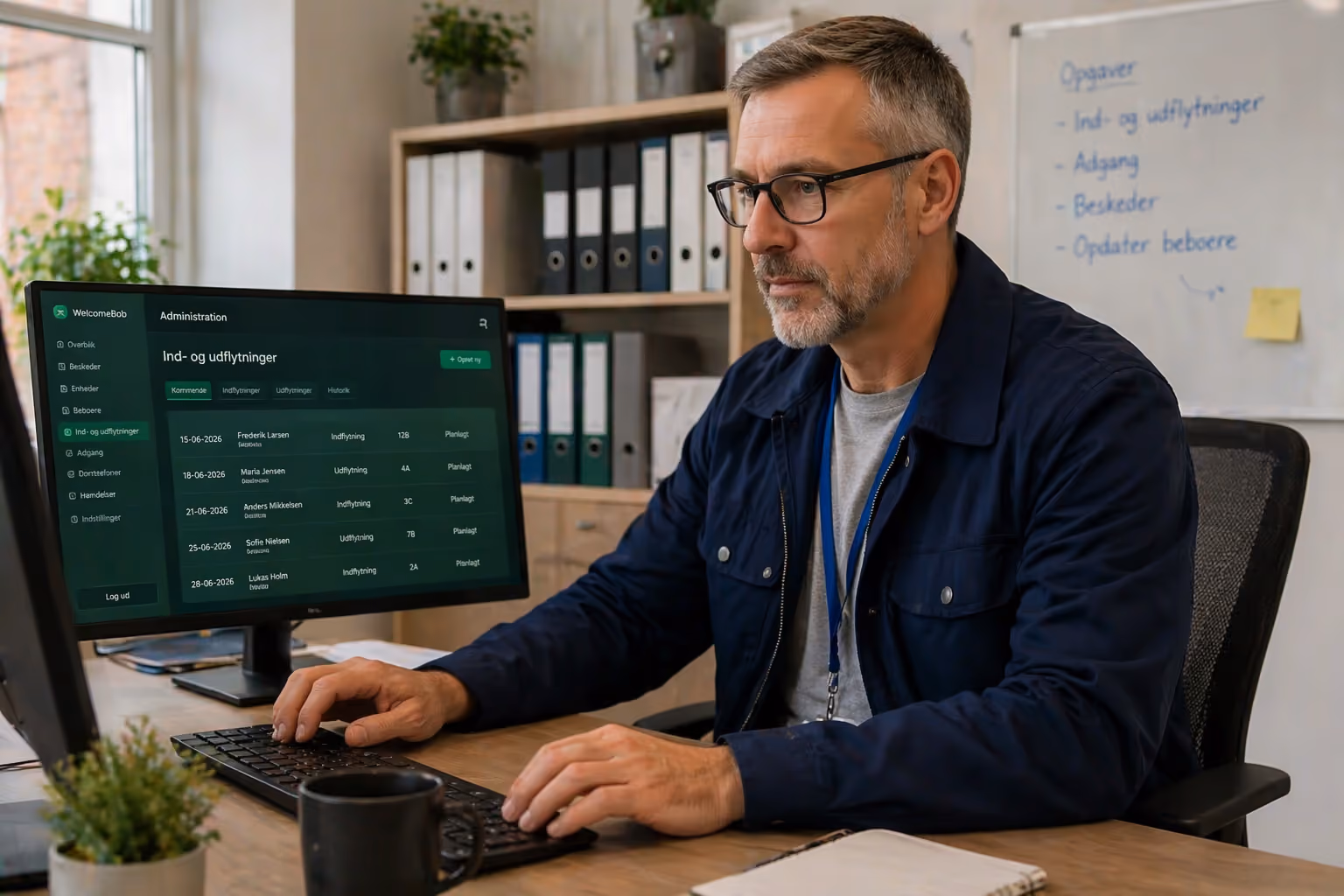 Administrator working with WelcomeBob Admin Panel on their computer
