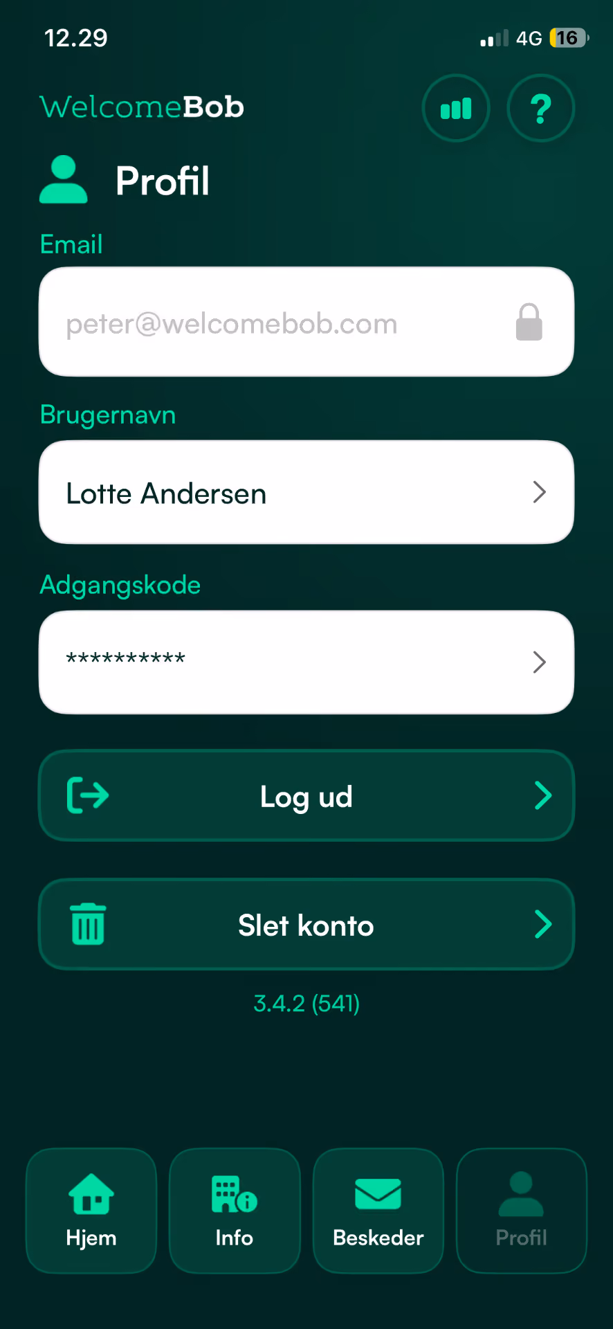 WelcomeBob app – Profil