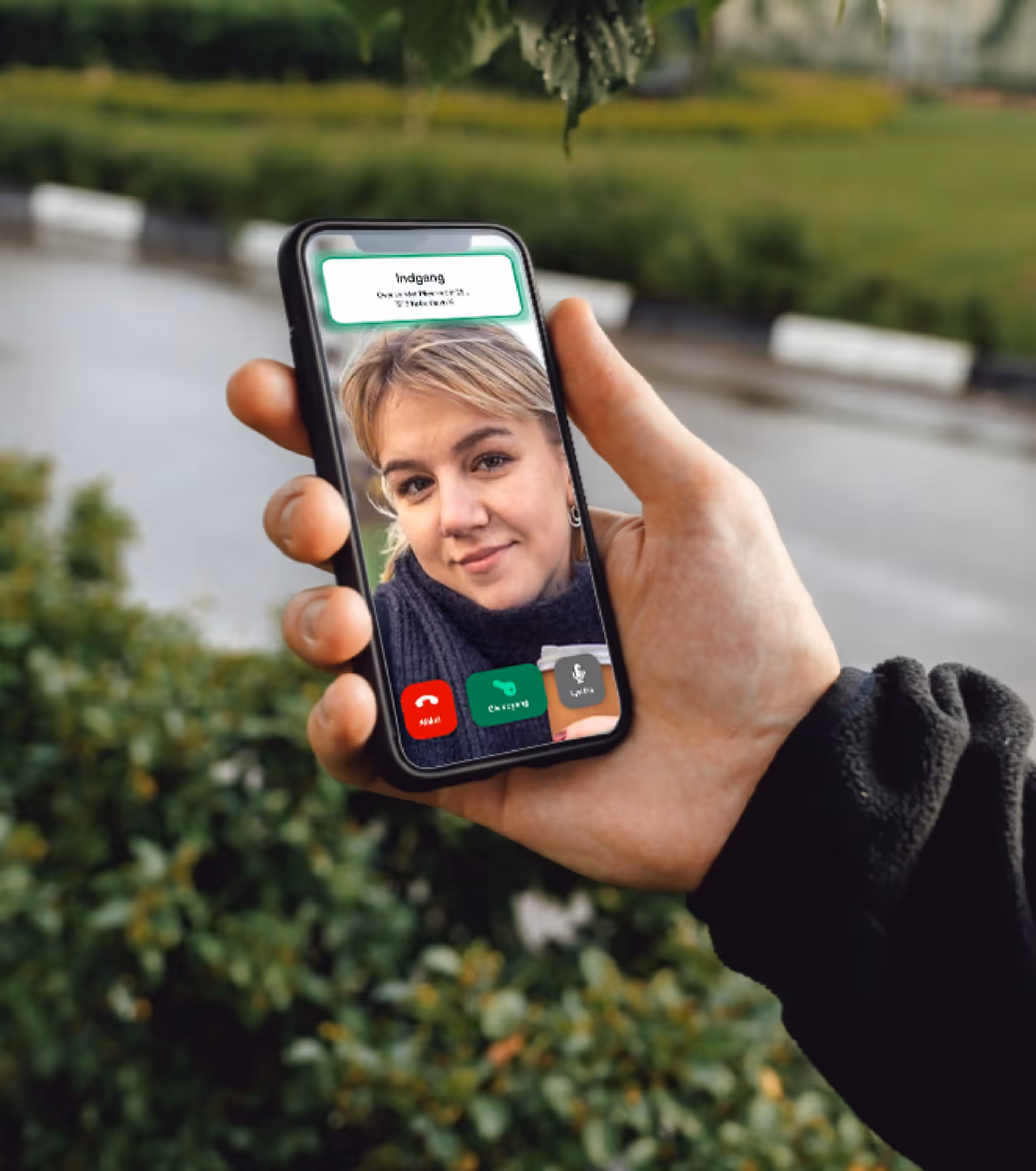 Beboer svarer på videoanrop fra porttelefonen i mobilen