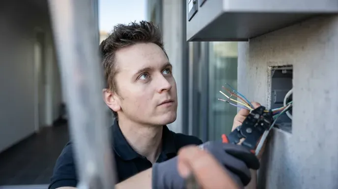 Elektriker installerer WelcomeBob porttelefon ved inngangsparti