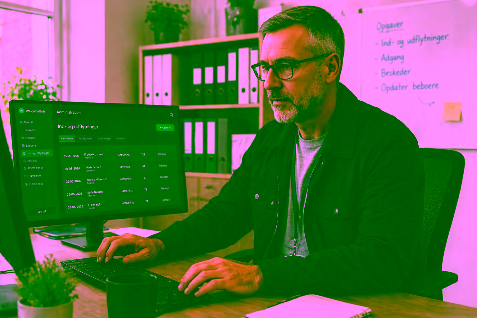 Administrator working with WelcomeBob Admin Panel on their computer