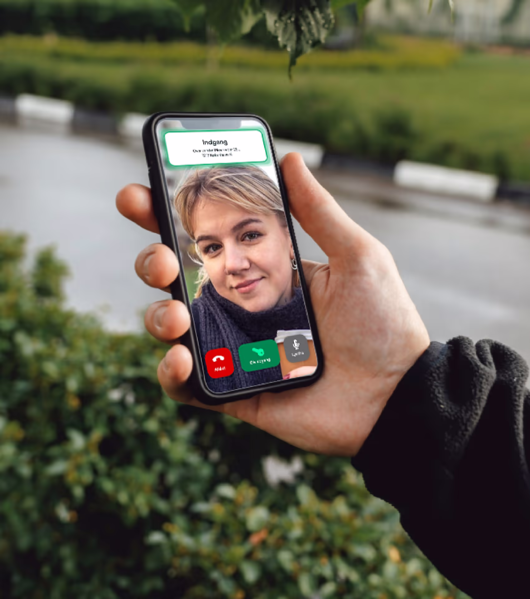 Beboer svarer på videoanrop fra porttelefonen i mobilen