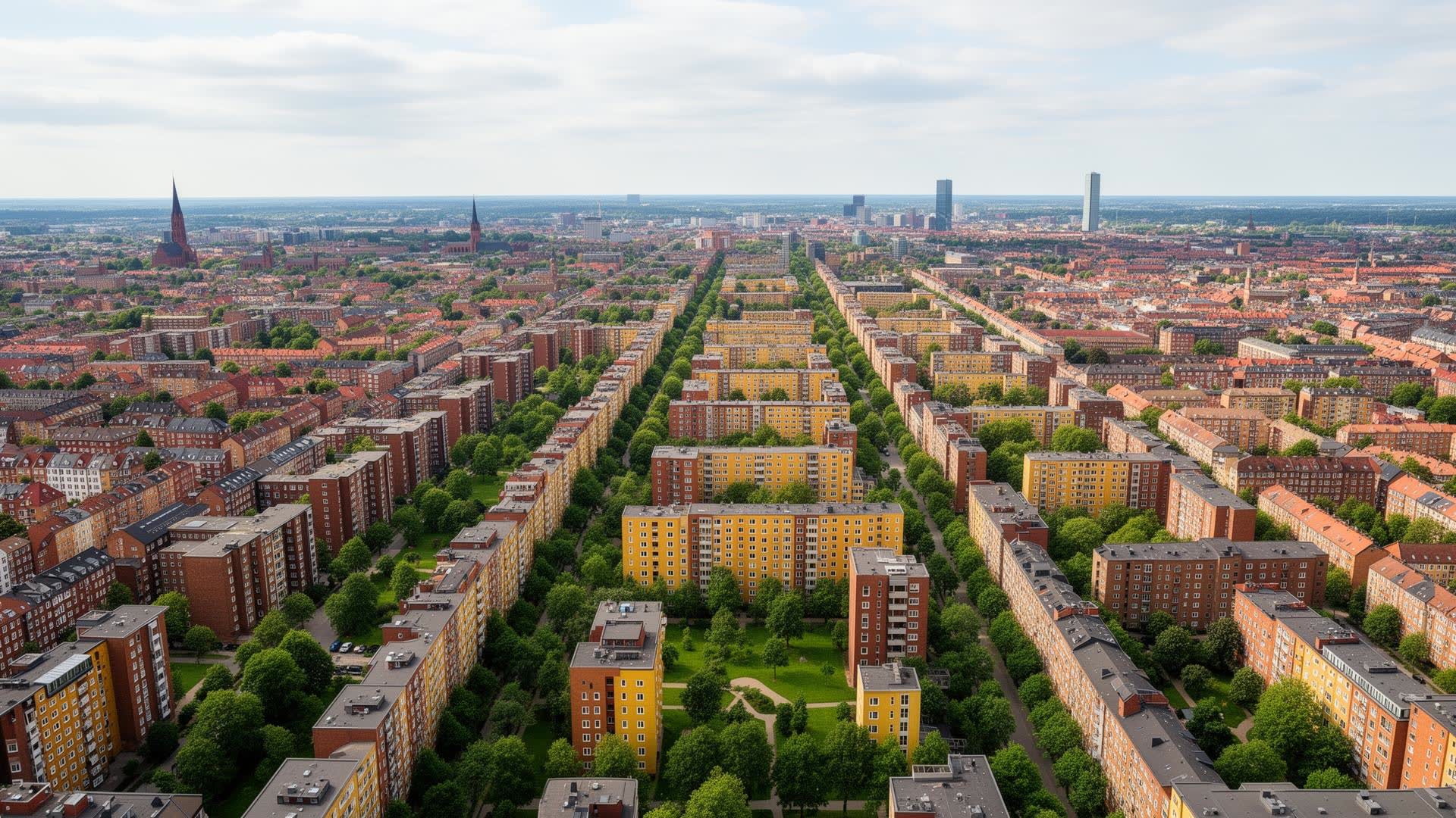 Nordic city and residential area seen from above